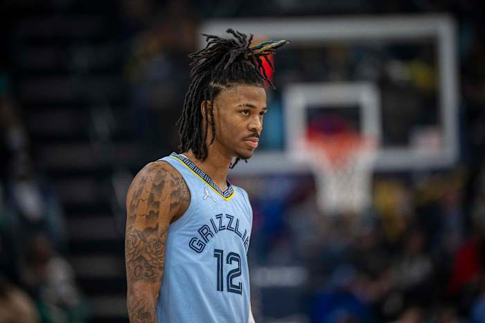 Ja Morant looks on during a game.